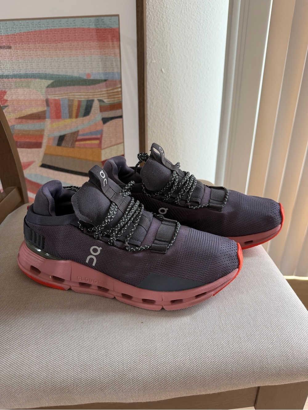 On Cloudnova Running Sneakers in Deep Plum with Rose Sole, Size W 10.5